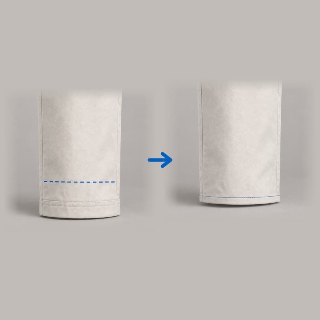 Hosen kürzen: links vorher, rechts nachher.