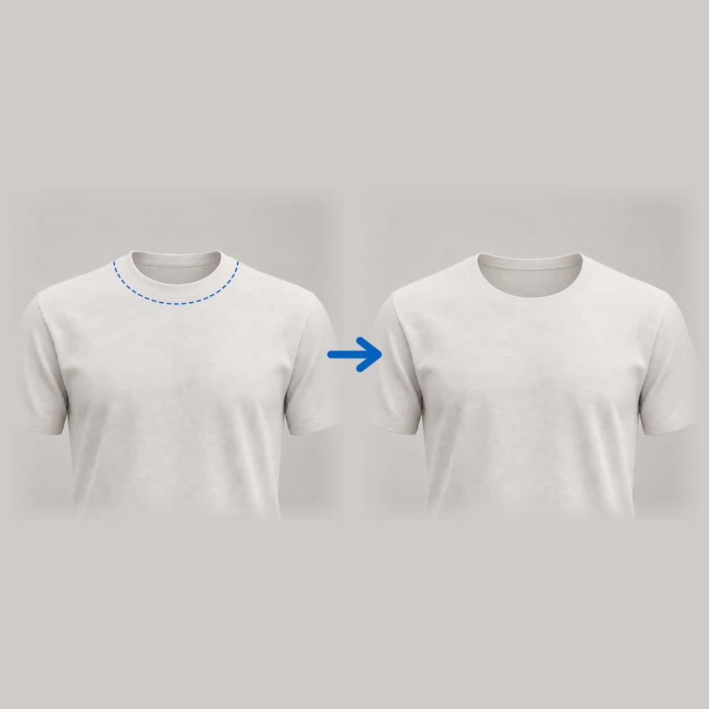 T-Shirt/Bluse Kragen vergrößern/V-Ausschnitt nähen: links vorher, rechts nachher.